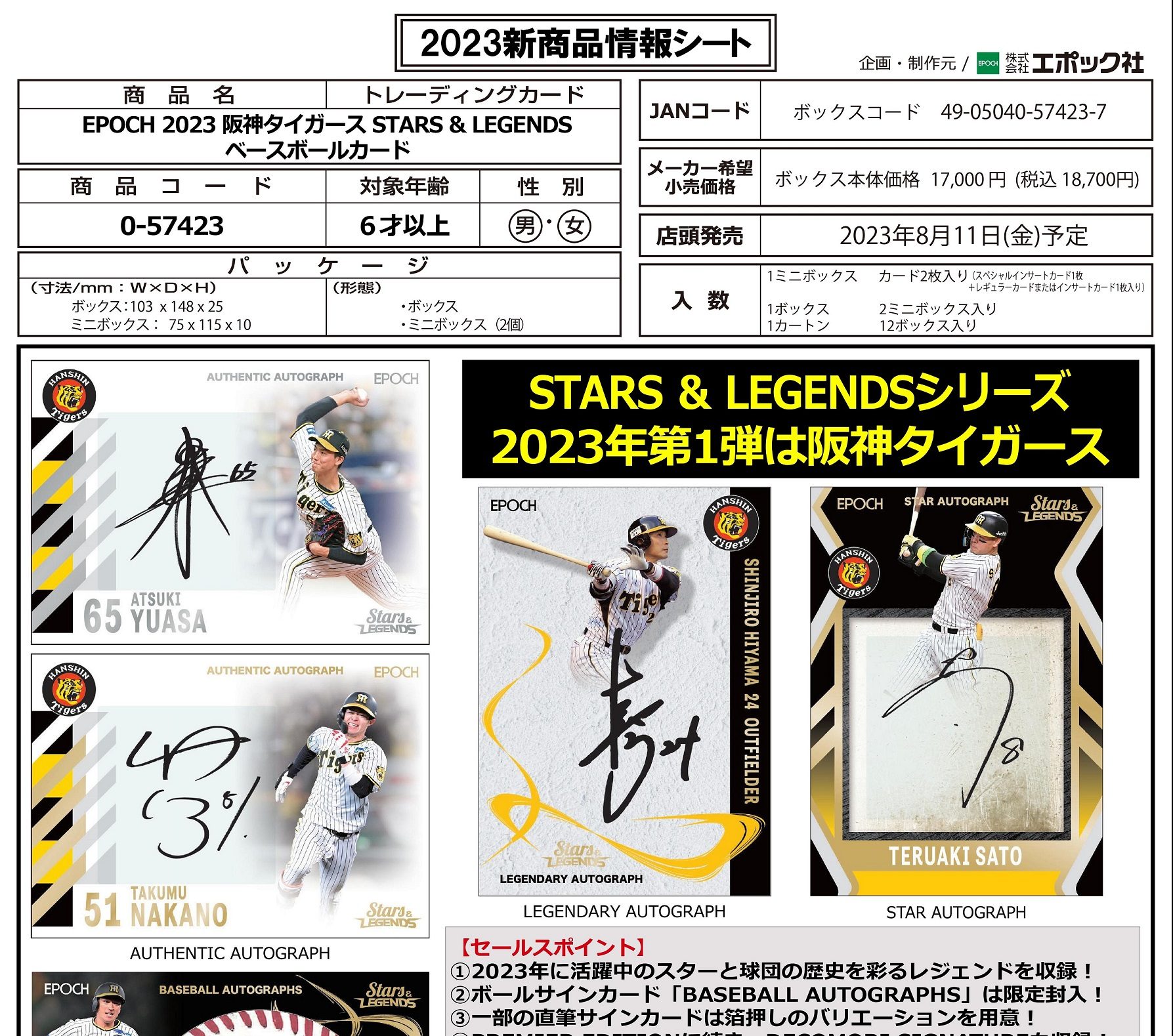 EPOCH 2023 阪神タイガース STARS & LEGENDS ベースボール