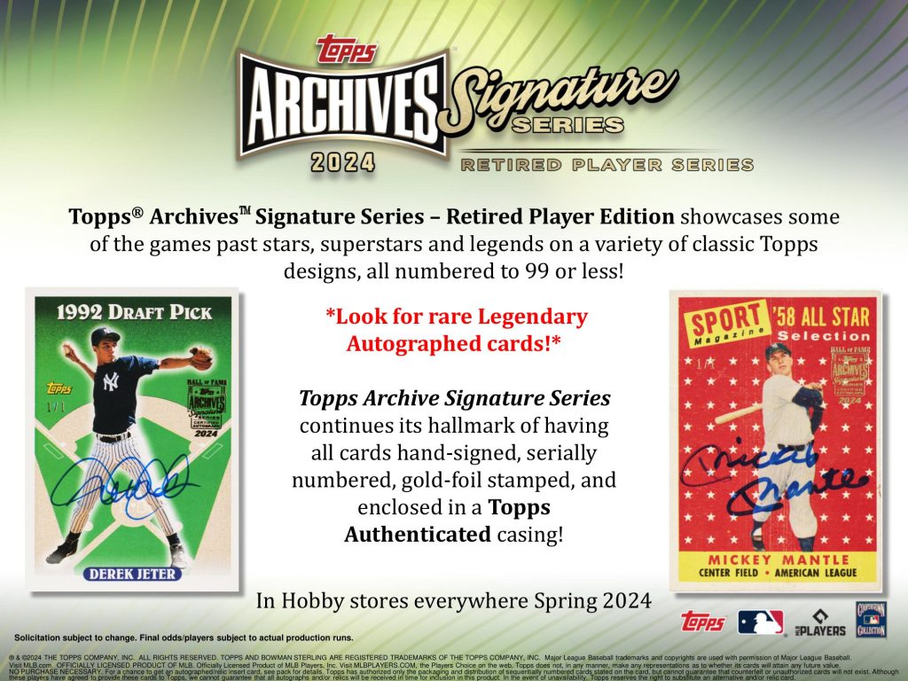 ⚾ MLB 2024 TOPPS ARCHIVES SIGNATURE SERIES – RETIRED PLAYER EDITION【製品情報】 |  Trading Card Journal