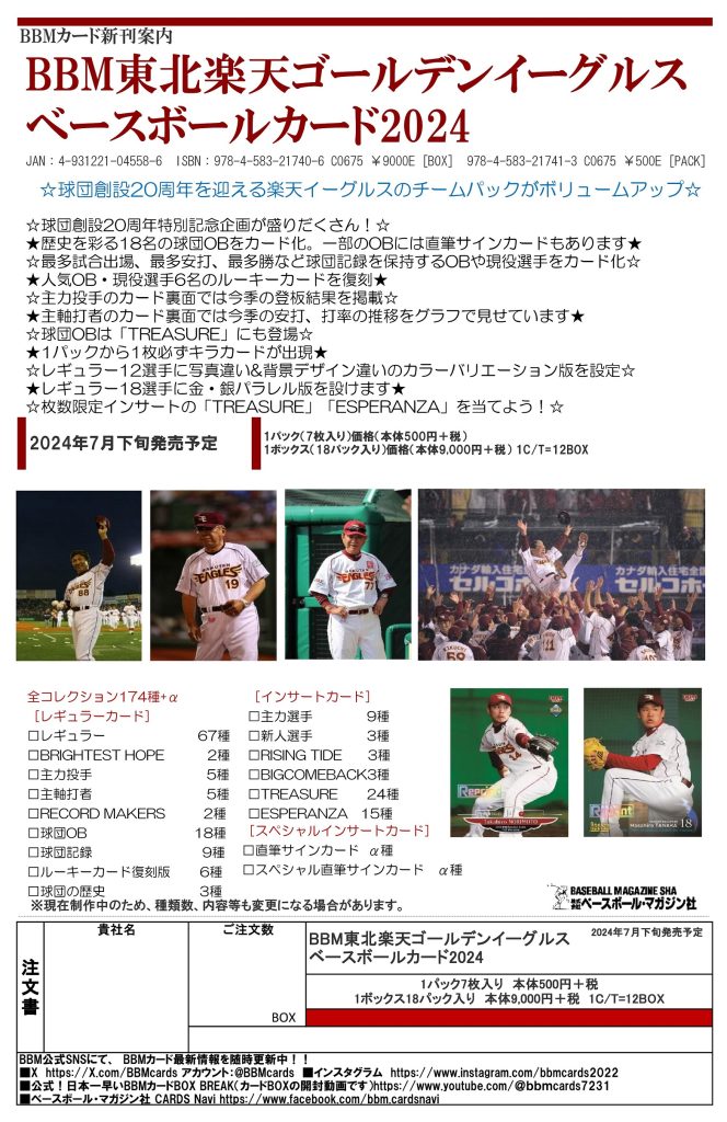 ⚾ BBM 東北楽天ゴールデンイーグルス ベースボールカード 2024【製品 