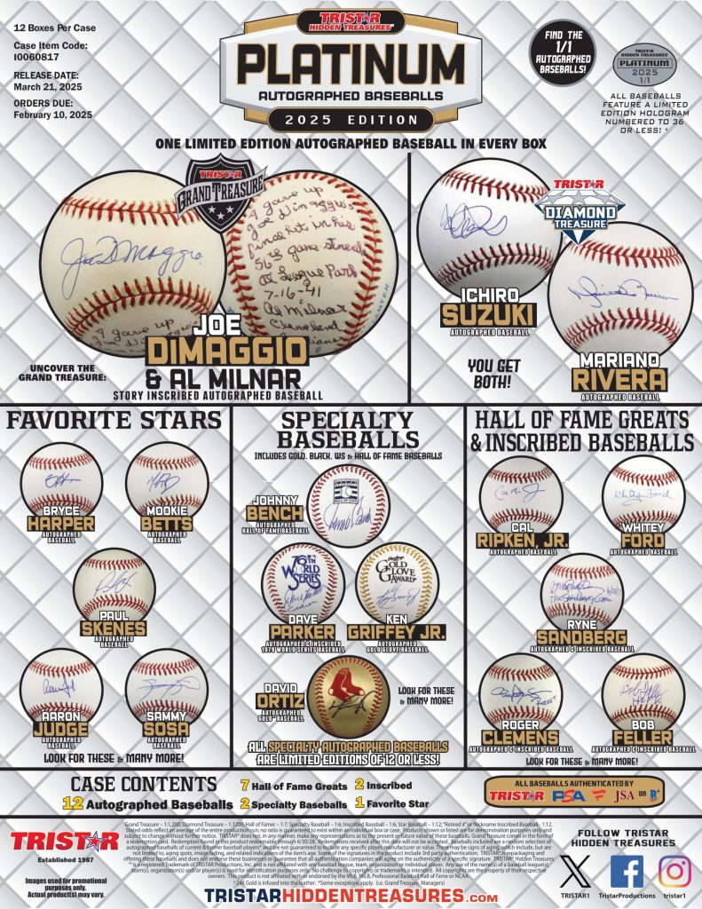 TRISTAR HIDDEN TREASURES PLATINUM AUTOGRAPHED BASEBALLS 2025 EDITION